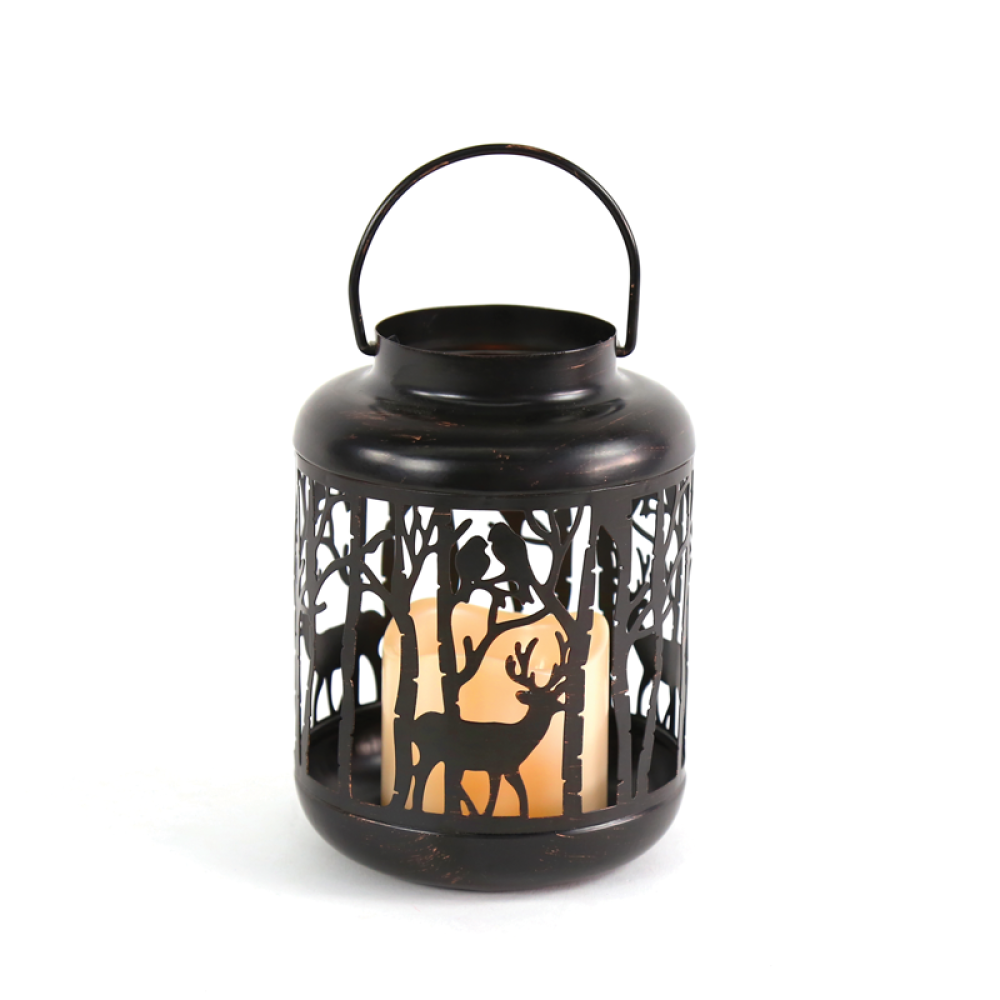 ^ METAL BLACK REINDEER LANTERN ΛΕΥΚΟ ΚΕΡΙ, 1 LED ΛΑΜΠ. ΜΠΑΤ. (3xAAA), WW,IP44, Φ12Χ18CM  -X0711107